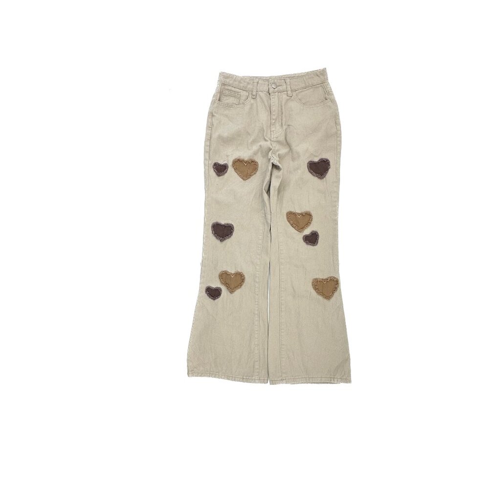 Shein Mod Bootcut Heart Detail Women's size 27 Beige Denim Jeans